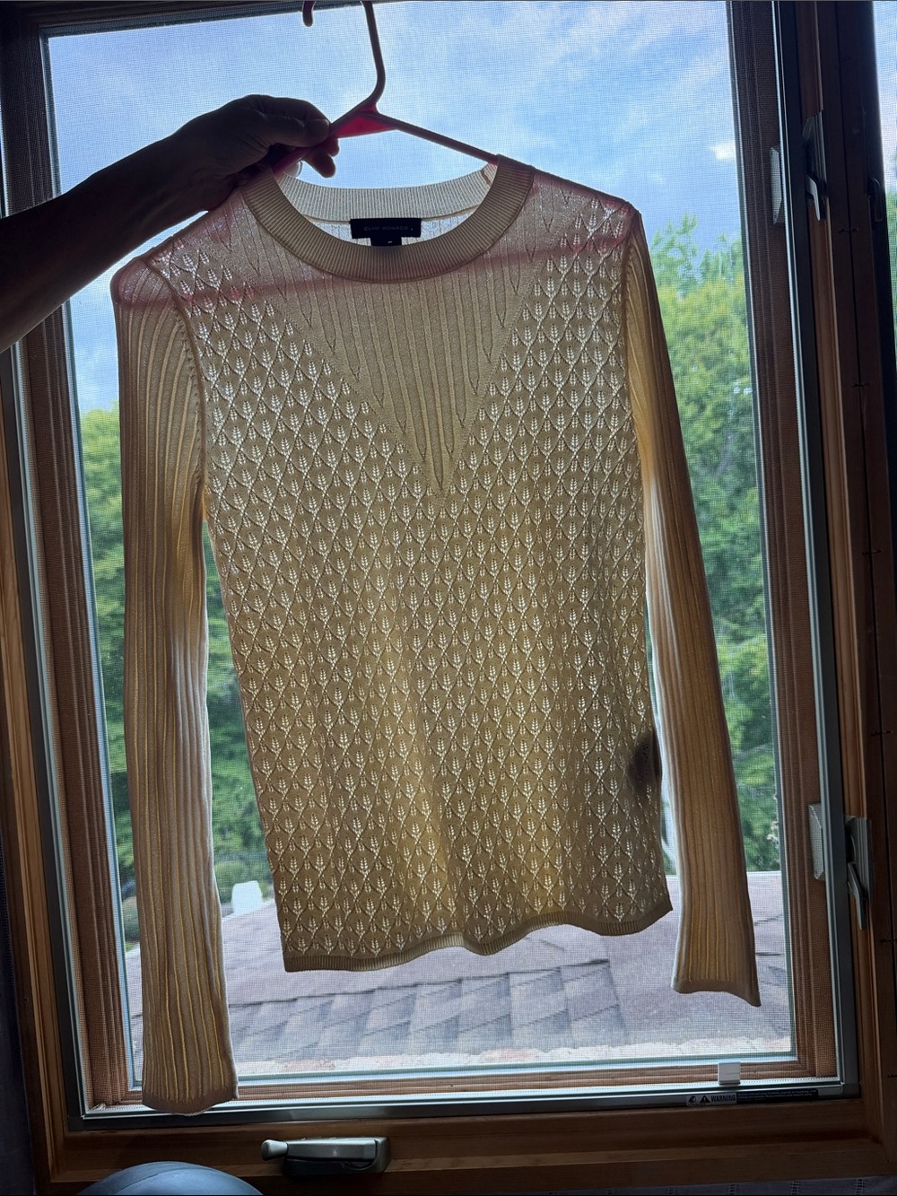 Club Monaco Cream Open-Knit Crewneck Sweater